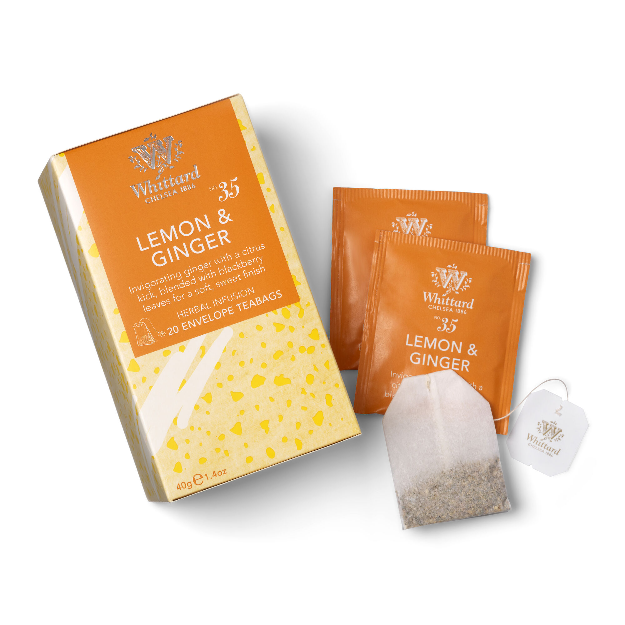 Lemon and Ginger Teabags Fruit and Herbal Tea Whittard of Chelsea