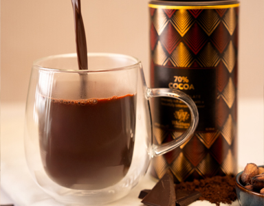 Whittard Luxury Hot Chocolate in a Double Walled Glass Mug on A Table