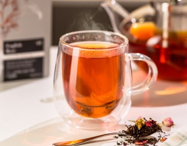 Whittard English Rose Tea in a Glass Two Walled Mug